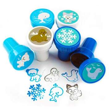 Tiny Mills 24 Pcs Arctic Animals Stampers for Kids Winter Animal Stamps Party Favor Goodie Bag Stuffers Holiday Party Prizes Classroom Rewards Pinata Filler