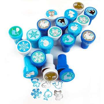 Tiny Mills 24 Pcs Arctic Animals Stampers for Kids Winter Animal Stamps Party Favor Goodie Bag Stuffers Holiday Party Prizes Classroom Rewards Pinata Filler