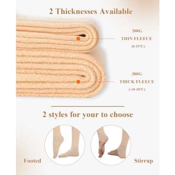 RISSCAN Fleece Lined Tights for Women Opaque Warm Control Top Pantyhose Thermal leggings Stirrup Footed Tights for Winter(300g Thick Fleece Stirrup Nude,XS)