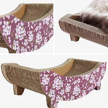 FluffyDream ScratchMe Cat Scratching Post Lounge Bed , Boat Shape Cat Scratcher Cardboard, Durable Recycle Board Pads Prevents Furniture Damage