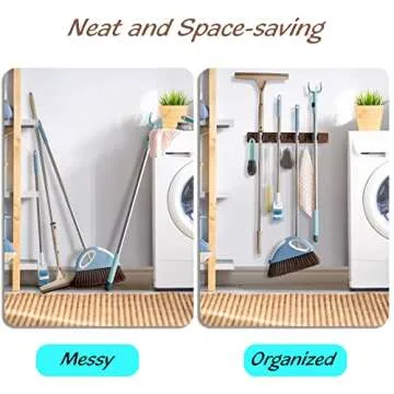 OUTNILI Wall Mounted Mop & Broom Holder - Rustic Organizer