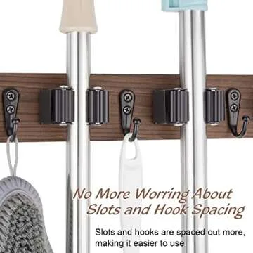 OUTNILI Wall Mounted Mop & Broom Holder - Rustic Organizer