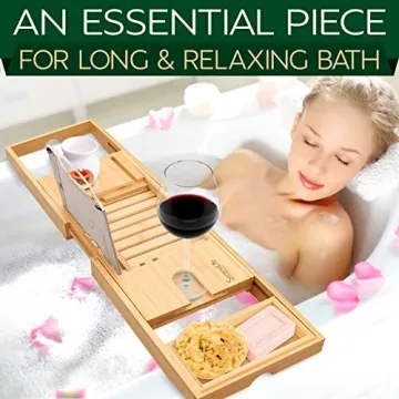 SereneLife Bamboo Bath Caddy - Adjustable Bathtub Organizer