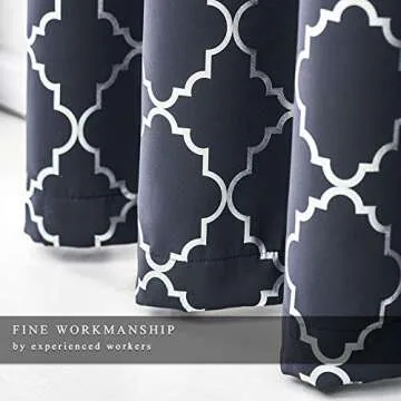 Kotile Blue Blackout Curtains for Bedroom - Thermal Curtains 63 Inch Length Metallic Silver Foil Moroccan Tile Pattern Print Grommet Top Window Curtains for Kids Room, 52 x 63 Inches, 2 Panels, Blue