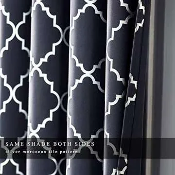 Kotile Blue Blackout Curtains for Bedroom - Thermal Curtains 63 Inch Length Metallic Silver Foil Moroccan Tile Pattern Print Grommet Top Window Curtains for Kids Room, 52 x 63 Inches, 2 Panels, Blue