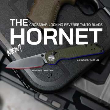 704 Gear Hornet EDC Folding Pocket Knife with Crossbar Lock | 3.17" Reverse Tanto Blade, D2 Steel, G10 Handle, Reversible Pocket Clip | Olive Drab Green