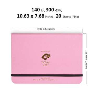 Paul Rubens Watercolor Paper Block, Artist Quality Hot Pressed Paper for Watercolors and Wet Media Block, 100 Percent Cotton, 10.63 x 7.68 inches, 140lb, 20 Sheets (Pink)