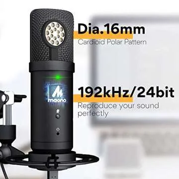 MAONO USB Podcast Microphone with Headphone Set, Zero-Latency Monitoring Computer Condenser PC Mic 192KHZ/24Bit with Mute Button for Recording, Voice Over, Streaming（AU-PM401H）