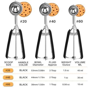 JUNADAEL J Cookie Scoop Set, Cookie Scoops for Baking Set of 3, Cookie Dough Scoop, 1 Tablespoon/ 2 ...