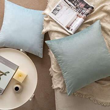 MIULEE Pack of 2 Velvet Soft Solid Decorative Square Throw Pillow Covers Set Cushion Case for Spring Sofa Bedroom Couch 20x20 Inch Blue Grey
