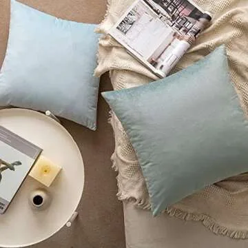 MIULEE Pack of 2 Velvet Soft Solid Decorative Square Throw Pillow Covers Set Cushion Case for Spring Sofa Bedroom Couch 20x20 Inch Blue Grey