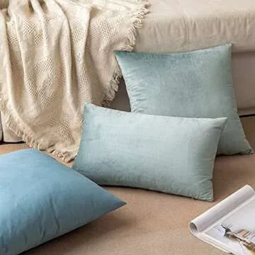 MIULEE Pack of 2 Velvet Soft Solid Decorative Square Throw Pillow Covers Set Cushion Case for Spring Sofa Bedroom Couch 20x20 Inch Blue Grey