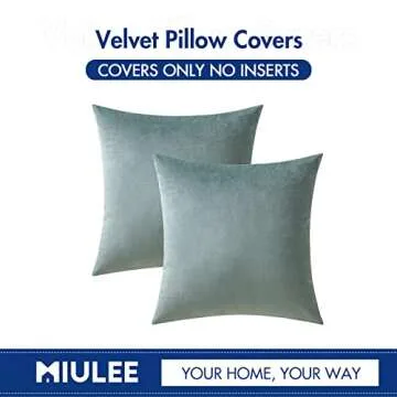 MIULEE Pack of 2 Velvet Soft Solid Decorative Square Throw Pillow Covers Set Cushion Case for Spring Sofa Bedroom Couch 20x20 Inch Blue Grey