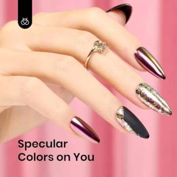 Beetles Chrome Nail Powder Mirror Effect Holographic Aurora Iridescent Pearlescent Manicure Nail Art Decoration Glitter, 8 Colors 1g or 0.5g/Jar Valentines Day Gifts for Women