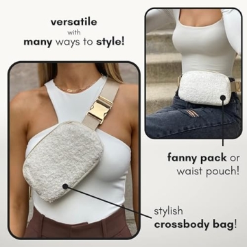 Boutique Fleece Belt Bag | Sherpa Crossbody Bag Fanny Pack for Women Fashionable | Everywhere Waist Pack | Small Fashion Travel Chest Bag (Small Strap Length, Cream Fleece)