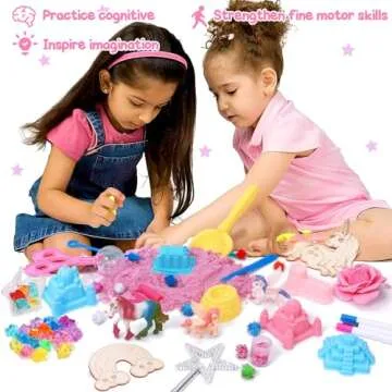 G.C Unicorn Sensory Bin for Girl Kid Toy, Play Sand Art Kit 108pcs with Sandbox, 2lb Color Sand, 6 Castle Molds, Unicorn Tactile Sensory Toy Christmas Birthday Gift for Girl Toddler Ages 3 4 5 6 7 8