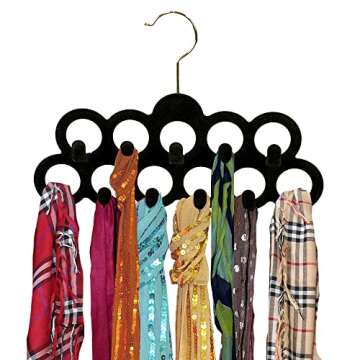 Velvet Scarf Storage Organizer for Closet (Pack of 3), Black | by Home Basics | Scarf Holder for Sca...