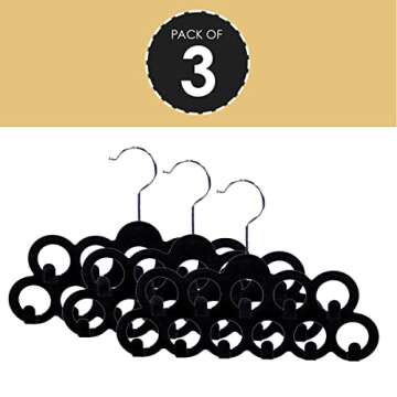 Velvet Scarf Storage Organizer for Closet (Pack of 3), Black | by Home Basics | Scarf Holder for Scarves and Ties | Slim Scarf Hangar Useful for Belts and Jewelry