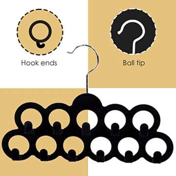 Velvet Scarf Storage Organizer for Closet (Pack of 3), Black | by Home Basics | Scarf Holder for Scarves and Ties | Slim Scarf Hangar Useful for Belts and Jewelry