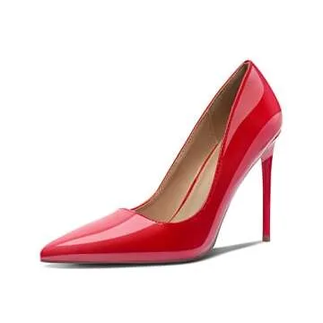 Women's Pumps Slip On High Heels with Pointed Toe 4.1 Inch Stiletto Bridal Party Dress Heels for Casual,Lucy-Red Pu-6.5