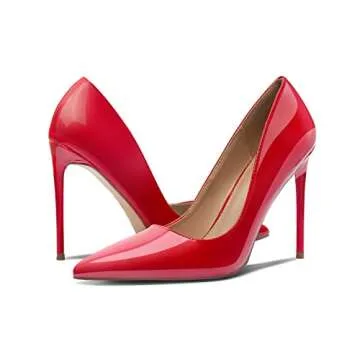 Women's Pumps Slip On High Heels with Pointed Toe 4.1 Inch Stiletto Bridal Party Dress Heels for Casual,Lucy-Red Pu-6.5