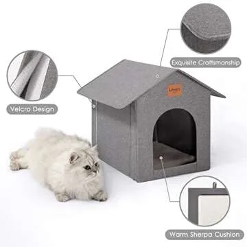 Love's cabin Outdoor Cat House Weatherproof, Insulated Feral Cat House Outdoor for Winter, Waterproof Outside House for/Indoor Cats, Shelter with Removable Soft Cushion