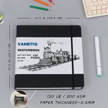 Hardcover Sketch Book, Square Design, Eco-Friendly Thick Paper for All Ages