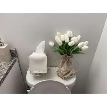 Tulips Artificial Flowers 20 Pcs White Fake Tulip Stems Real Touch PU Tulips for Easter Spring Wedding Bouquet Home Centerpiece Floral Arrangement Table Décor