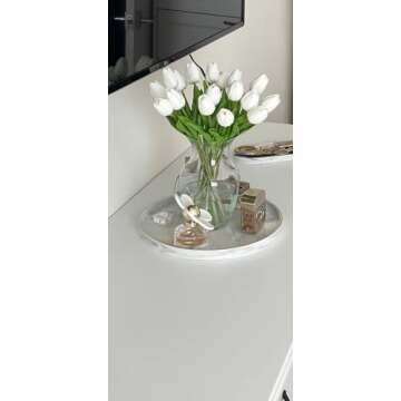 Tulips Artificial Flowers 20 Pcs White Fake Tulip Stems Real Touch PU Tulips for Easter Spring Wedding Bouquet Home Centerpiece Floral Arrangement Table Décor