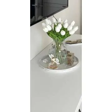 Tulips Artificial Flowers 20 Pcs White Fake Tulip Stems Real Touch PU Tulips for Easter Spring Wedding Bouquet Home Centerpiece Floral Arrangement Table Décor