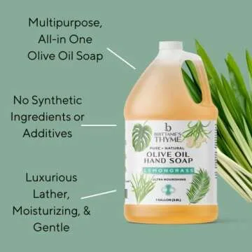 Brittanie's Pure Organic Castile Lemongrass Liquid Olive Soap Refill, 1 Gallon | Made with Natural Luxurious Oils, Vegan & Gluten Free Non-GMO, For Face, Body, Dishes, Pets & Laundry