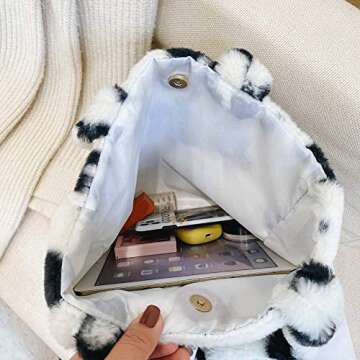 Plush Underarm Bag, Ladies Fluffy Shoulder Bag, Women Furry Flower Tote Bag Y2K Plush Handbag for Autumn and Winter