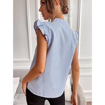 Floerns Stylish Striped Ruffle Cap Sleeve Blouse for Women