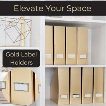 BLU MONACO Gold Magazine Holder Set of 4 – Stylish Gold Desk Organizer for Home & Office - Elegant Office Supplies & Durable File Holder for an Organized Workspace