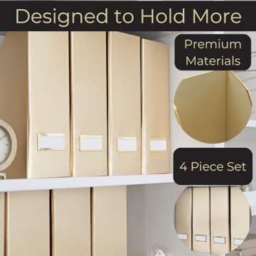 BLU MONACO Gold Magazine Holder Set of 4 – Stylish Gold Desk Organizer for Home & Office - Elegant Office Supplies & Durable File Holder for an Organized Workspace