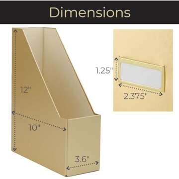 BLU MONACO Gold Magazine Holder Set of 4 – Stylish Gold Desk Organizer for Home & Office - Elegant Office Supplies & Durable File Holder for an Organized Workspace
