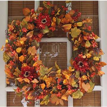 Highland Silk Fall Door Wreath 24 Inch for Autumn Decor