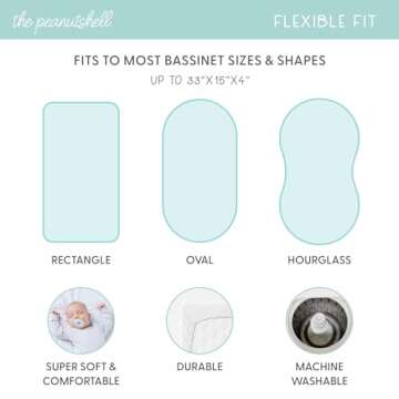 The Peanutshell Baby Bassinet Sheets 4-Pack - Soft, Oval & Fitted Covers for Crib