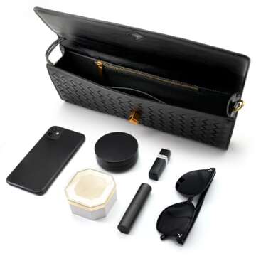 ZOZIGO Woven Bag Clutch Purse for Women Ladies Party Handbag Wedding Cocktail Prom Crossbody Shoulder Bag (Burgundy)