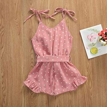 Toddler Kid Baby Girl Strap Sleeveless Romper Halter Heart Jumpsuit Bodysuit Shorts Overalls Summer Outfits Set (Pink, 3-4T)