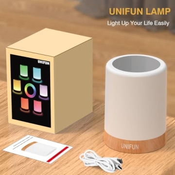 UNIFUN Night Light, Touch Lamp for Bedrooms Living Room Portable Table Bedside Lamps with Rechargeable Internal Battery Dimmable 2800K-3100K Warm White Light & Color Changing RGB (Regular Size)…