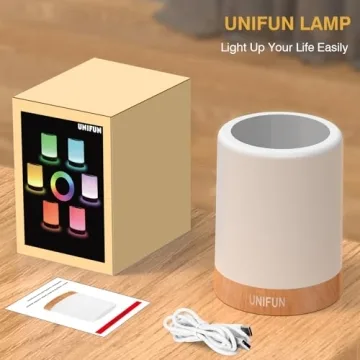 UNIFUN Night Light, Touch Lamp for Bedrooms Living Room Portable Table Bedside Lamps with Rechargeable Internal Battery Dimmable 2800K-3100K Warm White Light & Color Changing RGB (Regular Size)…