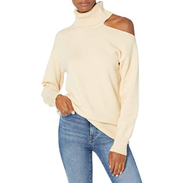 The Drop Women's Josephine Long Sleeve Cutout Loose Turtleneck Sweater in Crème Brulee - Stylish & ...