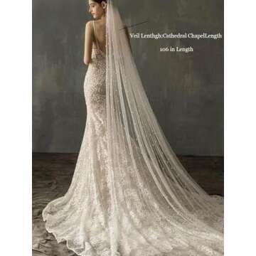 HEREAD Pearl Bride Wedding Veil White Fingertip Cathedral Bridal Tulle Veils Hair Accessories with C...