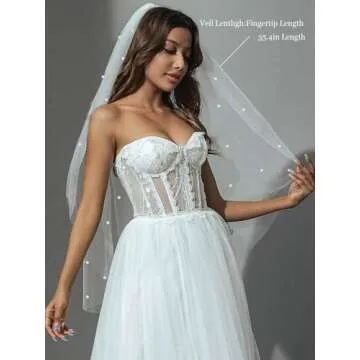 Elegant HEREAD Pearl Wedding Veil for Brides