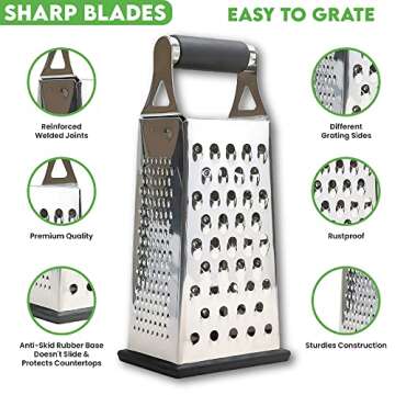 K BASIX 4 Sided Stainless Steel Box Grater for Kitchen