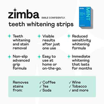 Zimba Teeth Whitening Strips for Teeth Sensitive Vegan White Strips for Teeth Whitening Hydrogen Peroxide Teeth Whitener Stain Remover 56 White Strips (28 Day Treatment), Mint & Coconut