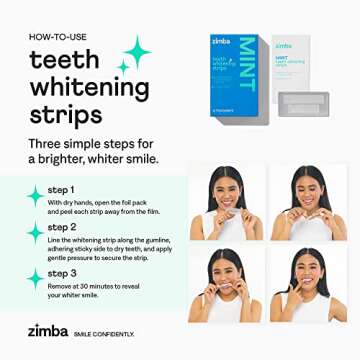 Zimba Teeth Whitening Strips for Teeth Sensitive Vegan White Strips for Teeth Whitening Hydrogen Peroxide Teeth Whitener Stain Remover 56 White Strips (28 Day Treatment), Mint & Coconut