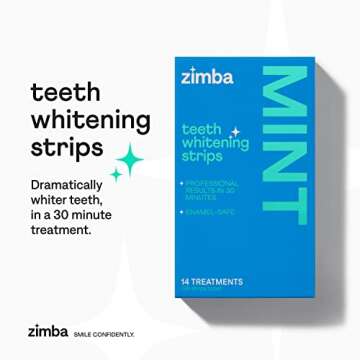 Zimba Teeth Whitening Strips for Teeth Sensitive Vegan White Strips for Teeth Whitening Hydrogen Peroxide Teeth Whitener Stain Remover 56 White Strips (28 Day Treatment), Mint & Coconut