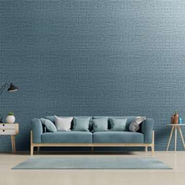 Yancorp 10ft Textured Fabric Teal Blue Wallpaper Faux Grasscloth Green Peel and Stick Self-Adhesive ...